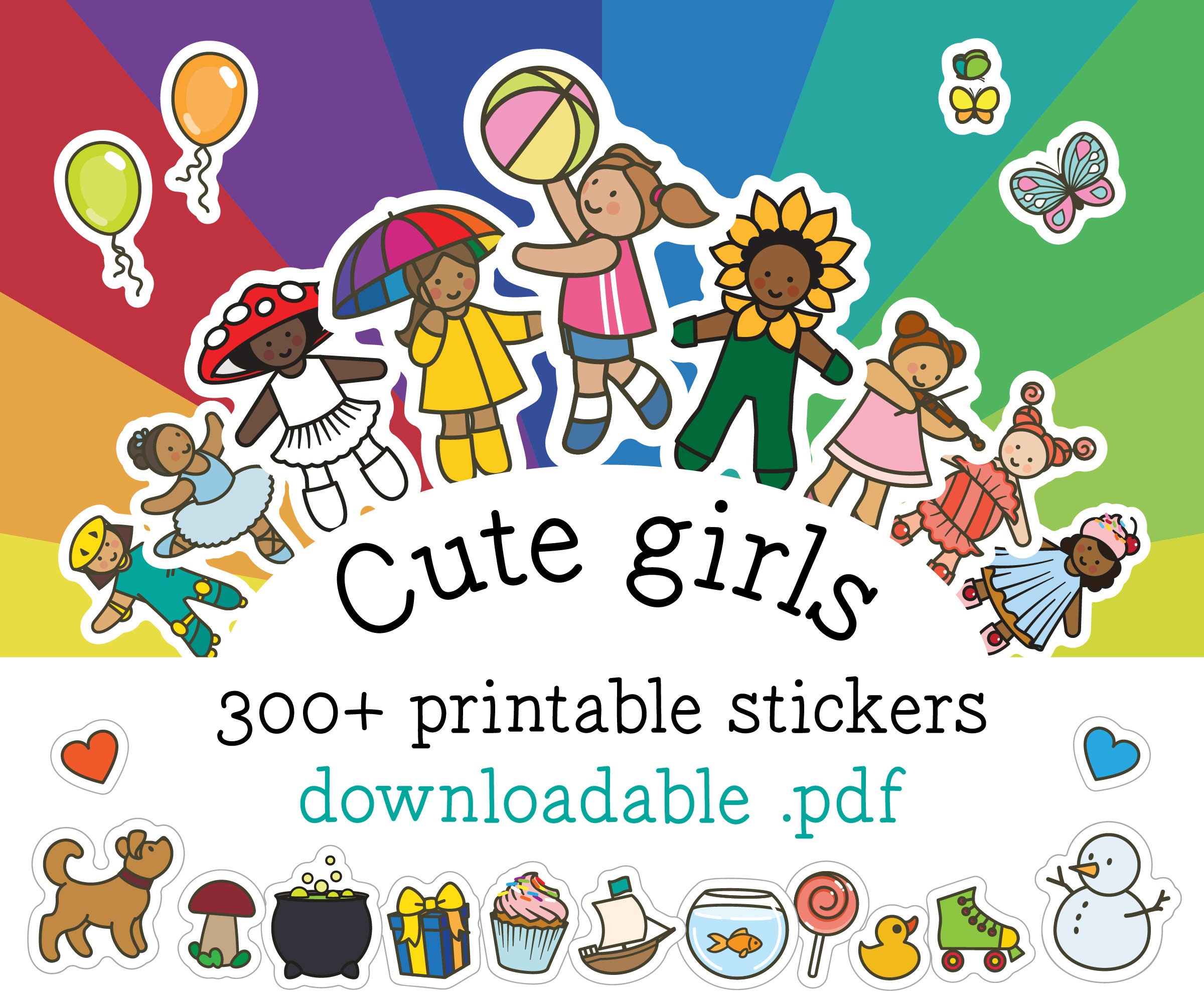 Cute Girls printable stickers set | Etsy