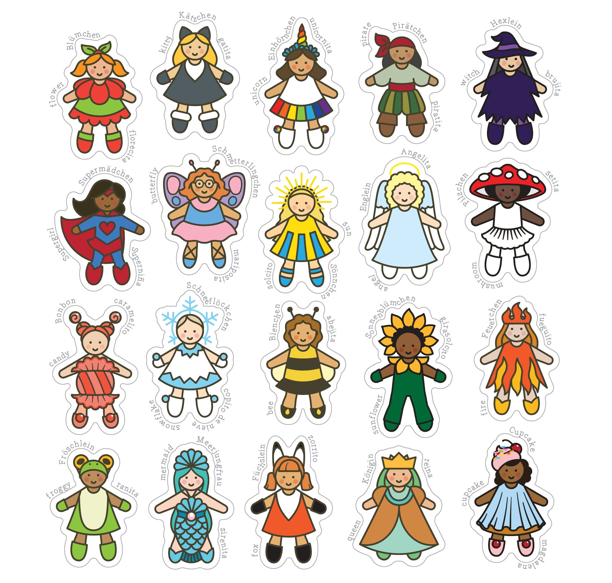 Cute Girls printable stickers set | Etsy
