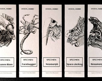 Set of 5 Xenomorph handmade bookmarks bundle // Eco-friendly // Dinosaur // Gift