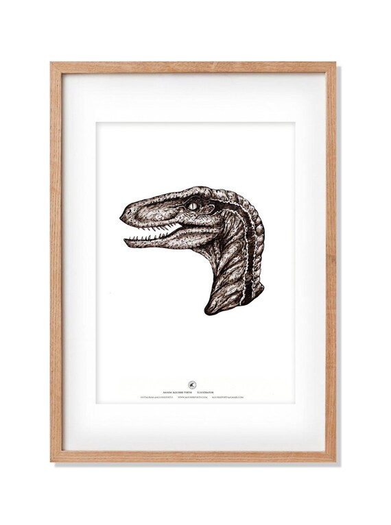 Framed Print Picture Poster Jurassic World T-Rex Art Velociraptor Dinosaur