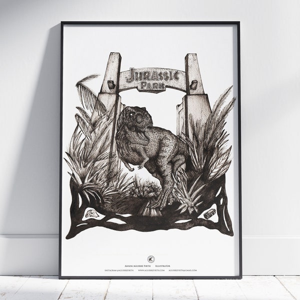 Queen of Nublar Print // Tyrannosaurus Rex // Ink Drawing // Home Deco // Birthday Gift // Movie Poster // Jurassic Park Fan Art // Dinosaur