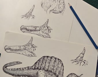 Original Spinosaurus ink drawings - roughly A4 size