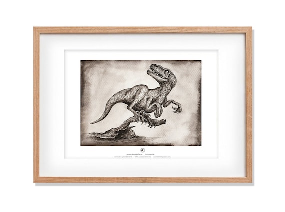 Framed Print Picture Poster Jurassic World T-Rex Art Velociraptor Dinosaur