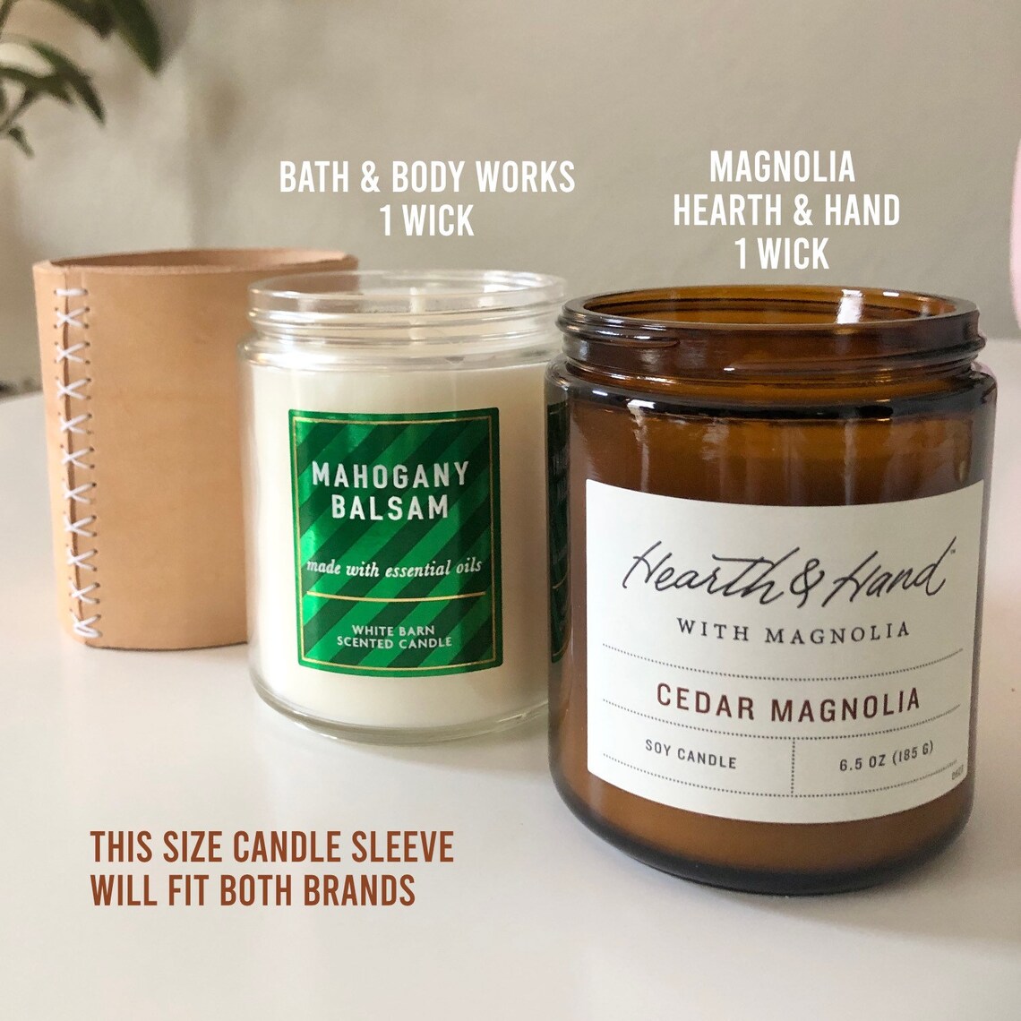 Leather 3 Wick Candle Holder Sleeve Mid Century Modern Block Etsy