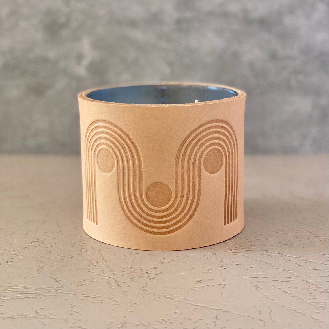 Leather 3 Wick Candle Holder Sleeve Mid Century Modern Block Etsy UK