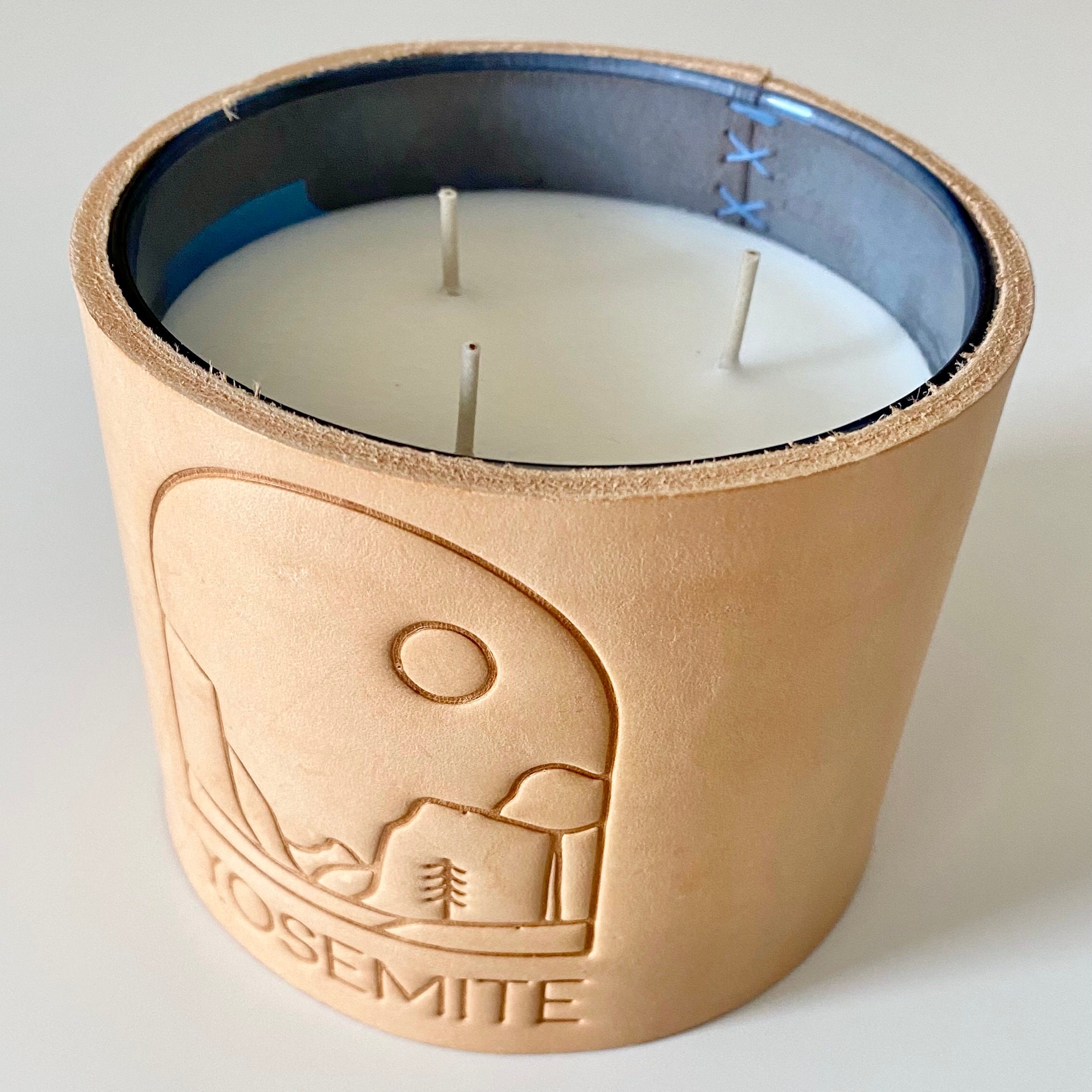 Leather 3 Wick Candle Holder Sleeve Yosemite National Park Etsy