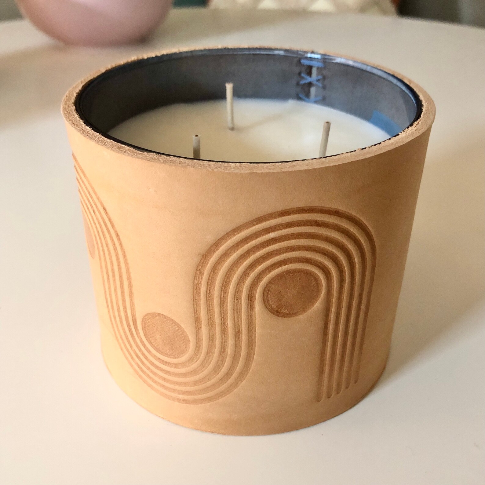 Leather 3 Wick Candle Holder Sleeve Mid Century Modern Block Etsy