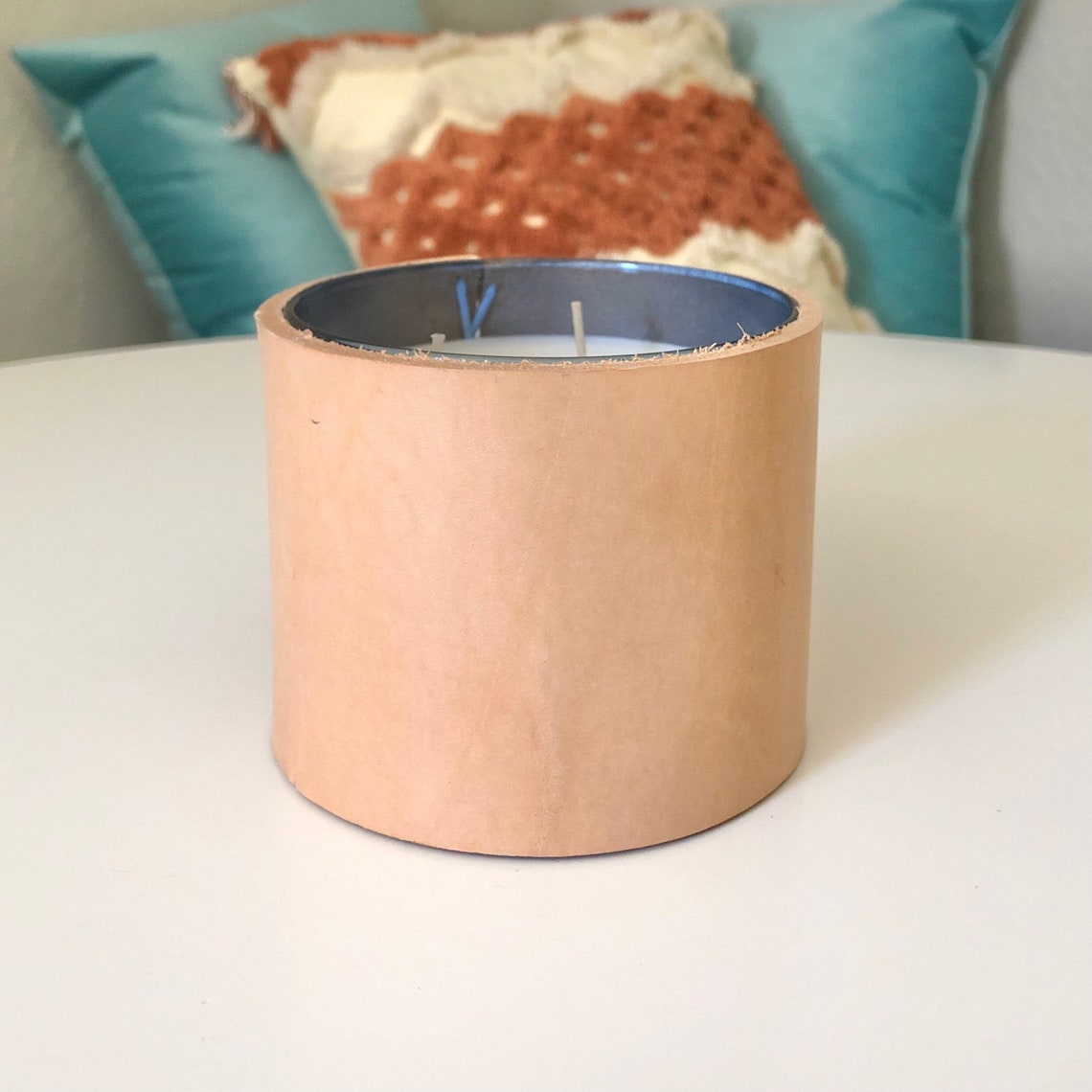 Leather 3 Wick Candle Holder Custom Hand Dyed Etsy
