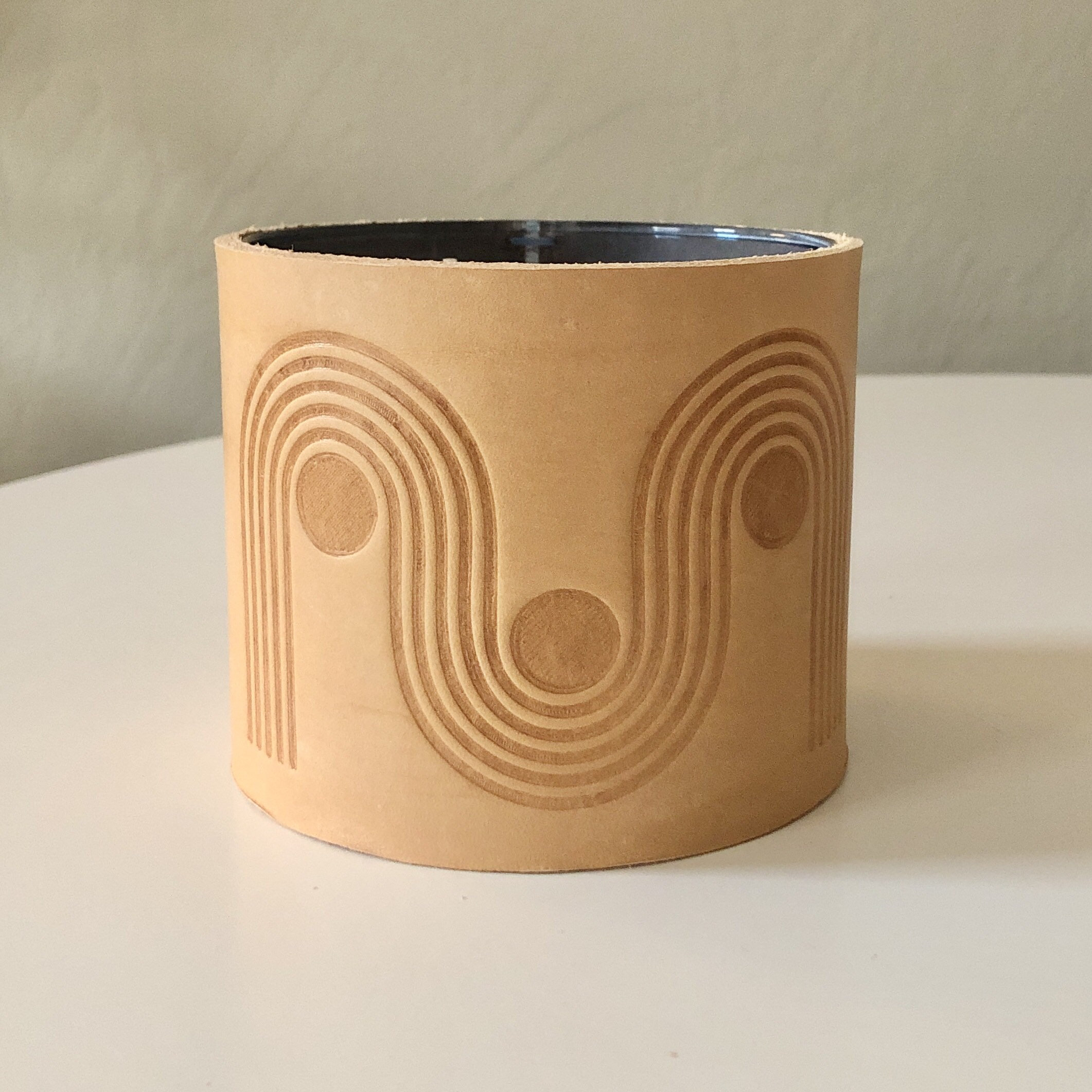 Leather 3 Wick Candle Holder Sleeve Mid Century Modern Block Etsy UK