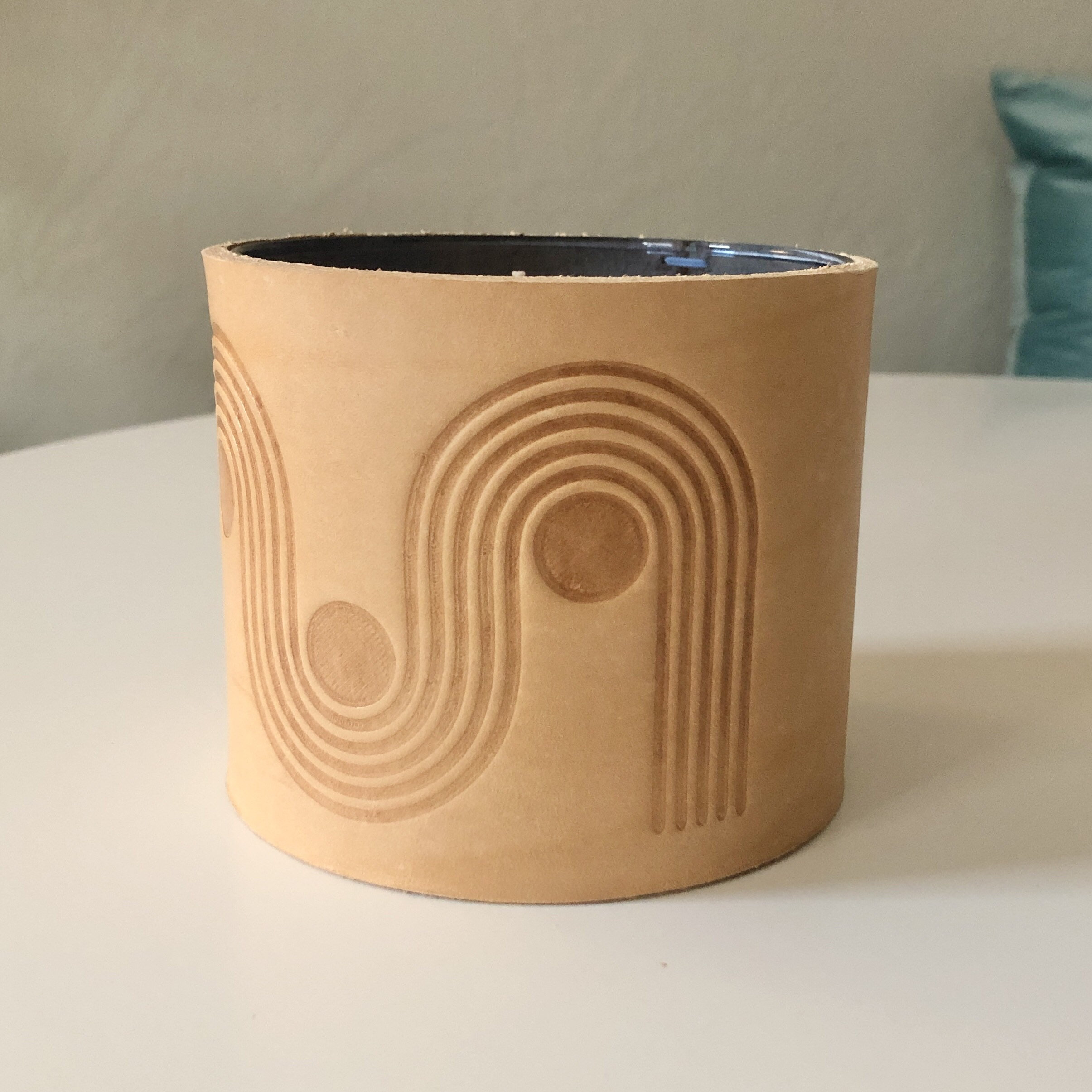 Leather 3 Wick Candle Holder Sleeve Mid Century Modern Block Etsy UK