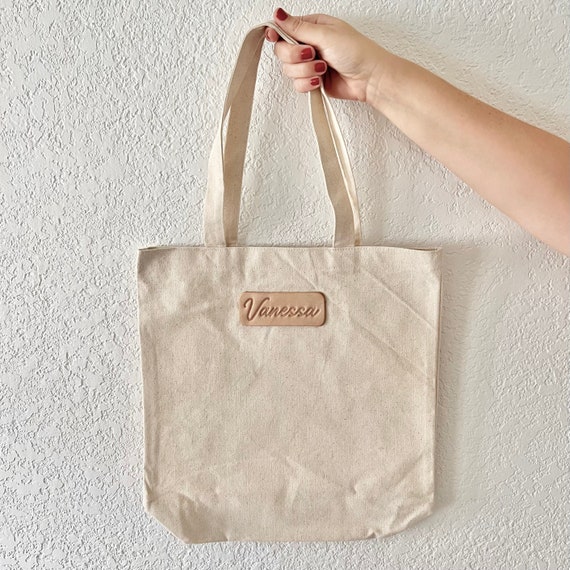 Custom Tote Bag Canvas Embossed Leather Patch 