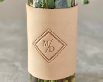 Custom Centerpiece - Leather Wrapped Glass Vase