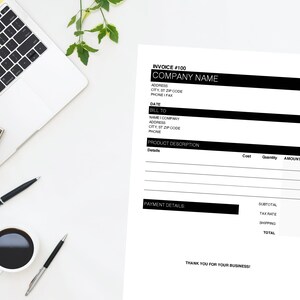 Invoice Template | Business Invoice | Custom Billing Form | Printable, Editable | Microsoft Excel | Simple