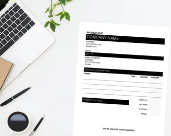 Invoice Template | Business Invoice | Custom Billing Form | Printable, Editable | Microsoft Excel | Simple