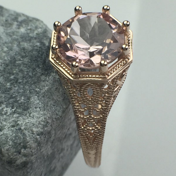 14K Rose Gold Morganite Vintage Engagement Ring