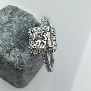 5.5mm FB Moisssanite Princess Cut Halo Engagement Ring in 14K White Gold