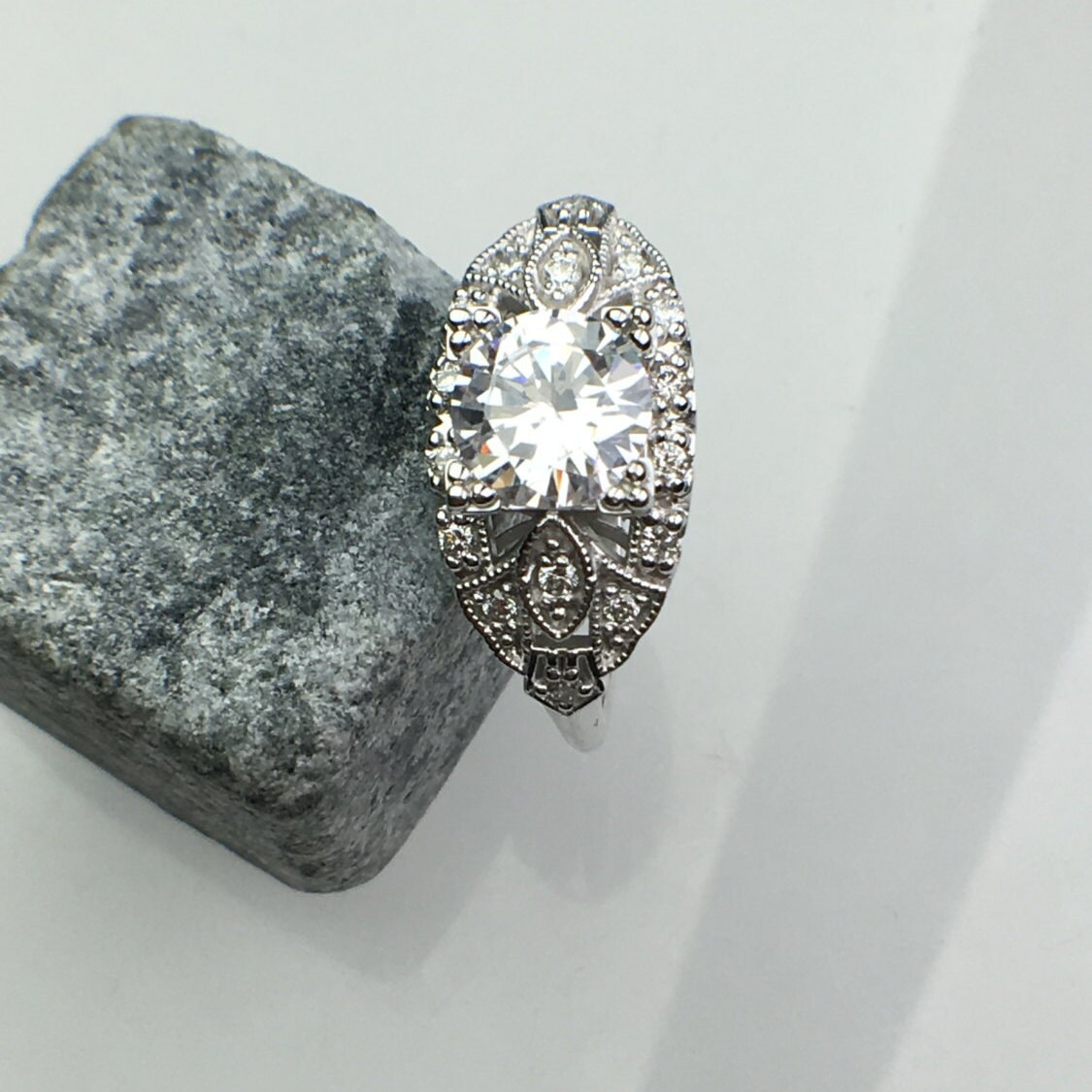 Buy Art Deco 6.5mm FB Moissanite Diamond Engagement Ring in 14K  