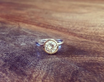 Moissanite Engagement Ring, Engagement Ring, 14k Two Tone Gold, Promise Ring, Wedding Ring