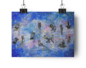 Zodiac Constellation Giclée Art Print | Celestial Watercolor Astrology Wall Art