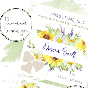 Bomboniere funebri piantabili Bomboniere cuore semi personalizzate Carta semi funebre personalizzata Non ti scordar di me Cuori di carta semi Cuori ricordo funebre