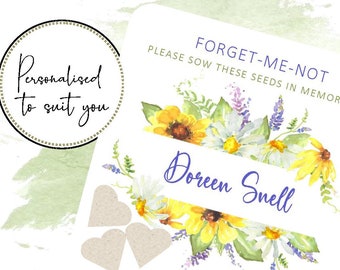 Personalized Plantable Seed Heart Funeral Favors: Forget-Me-Not Seed Paper