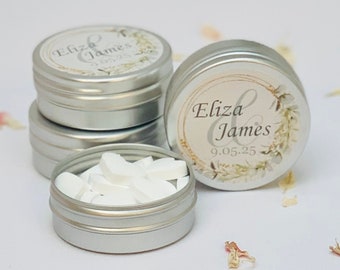 Personalized Wedding Favor Tins: Heart Sweets Included