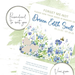 Cuori di semi per ricordi funebri, bomboniere funebri piantabili, bomboniere personalizzate con semi, carta per semi funebri personalizzata, cuori di carta con semi "Non ti scordar di me"