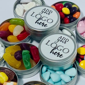 Custom Party Favours - Sweet Favor with YOUR LOGO -  Personalized Sweet Tins - Corporate Gifts -  Promotional Gifts - Marketing Giveaway