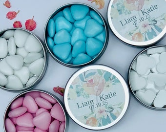 Personalized Wedding Favor Tins: Heart Sweets Included