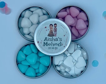 Personalized Mehndi Favor Tins – Ladies Sangeet Sweets Included