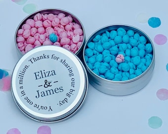 Personalized Wedding Favor Tins: Millions Candy, Custom Table Present