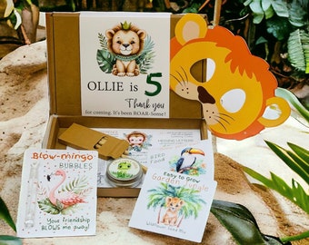 Jungle Party Favor Box: Seeds, Mask, Bubbles, Activity Sheet