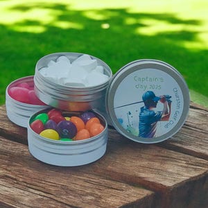 Personalized Golf Sweet Tins: Captain&#39;s Day Favor with Sweets