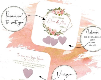 Personalized Wedding Favors: Plantable Seed Paper Hearts, Floral Love Grows