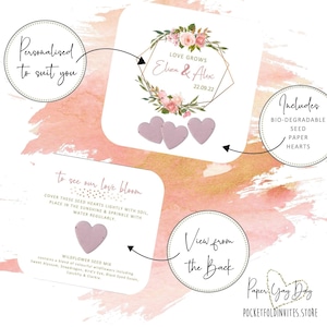 Regali personalizzati per la tavola L'amore floreale cresce Idea bomboniera Bomboniere piantabili Bomboniere personalizzate Carta semi per matrimonio personalizzata.
