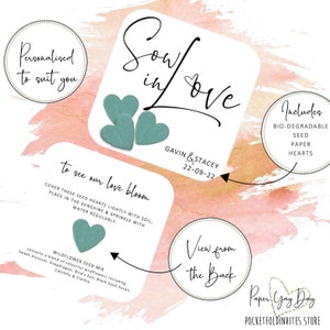 Idée de faveur de mariage Faveurs de mariage à planter Faveurs de semences personnalisées Papier de semences de mariage personnalisé. Semez dans l'amour. Cadeau de table personnalisé