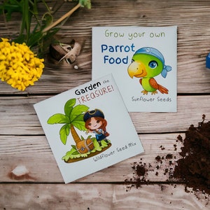 Bomboniere personalizzate con semi - Idee regalo per feste per bambini - Buste complete di semi - Riempitivo ecologico per sacchetti per feste - Sacchetti personalizzati per feste dei pirati