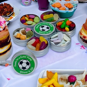 FOOTBALL Party Favours - Sweet Favor - Party Bag Gift Filler - Personalized Sweet Tins - Customised Kids Party Gifts - Childrens Footy Party