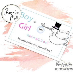 Gender Reveal Card. Scratch off baby sex reveal cards. Gender Reveal Idea. Baby Shower Hidden Words Card