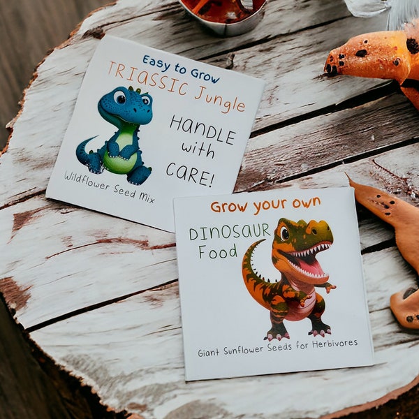 Custom Seed favours - Kids Party Gift Idea - Dino Seeds - Eco Friendly Party Bag Filler - Dinosaur Party Personalised Bags