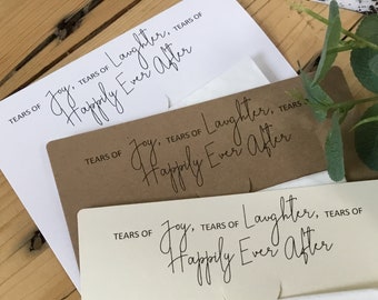 Wedding Tissue Holder. Personalised Happy Tears favour. Customized Tears of Joy. Tissues