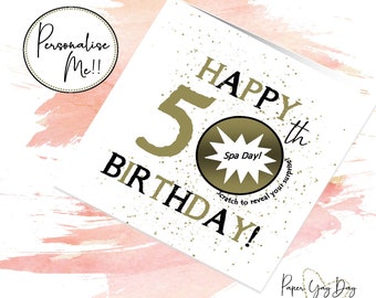 Carte d'anniversaire personnalisée 50e anniversaire. Carte de révélation de vacances. Surprise Gift Idea. Scratch off Card. Cadeau de carte à gratter. Carte personnalisée. Personnalisé