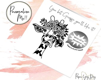 Funny Giraffe Scratch Card, Surprise Reveal, Personalised Gift