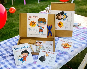 Personalized Superhero Party Favor Box: Seed Bomb, Bubbles & Skittles