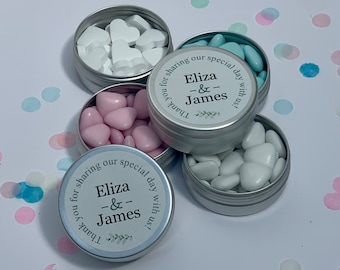 Personalized Wedding Favor Tins: Heart Mints Included