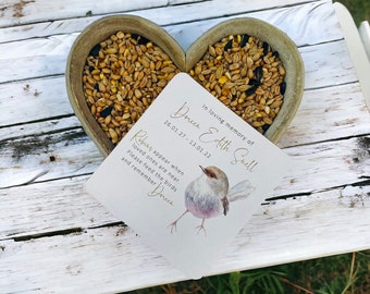 Personalized Bird Seed Funeral Favors: Forget Me Not Memorial