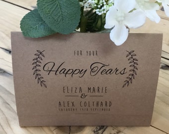 Personalised Wedding Tissue Holder. Tears of Joy favour. Customized Happy Tears. Tissue Wallet. Wedding Favor idea Gift
