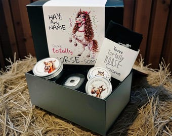 Personalized Equestrian Gift Box – You're Horse-Some  – Includes Socks, Beanie and Treats