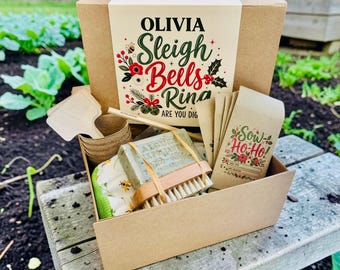Christmas Gardening Gift Box. Gardener Present with Gloves, Soap, Nailbrush and More