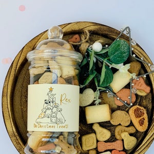 Personalized Dog Xmas Gift- Custom Jar Of Dog Treats - Dog Stocking Gift Box - Puppy Treats - Doggy Christmas Present - Pooch Treats